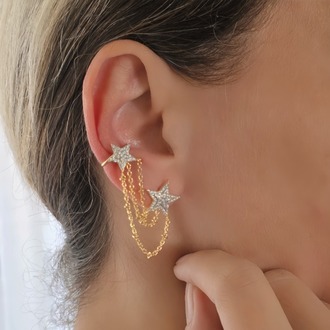 Yıldız Model Zirkon Taşlı Ear Cuff Kıkırdak Küpesi- 1839