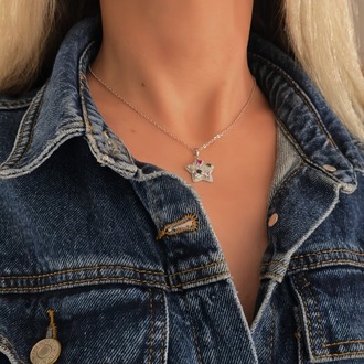 Yıldız Model Renkli Zirkon Taşlı Silver Renk Kolye- 1419