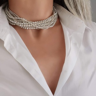 Gümüş Kaplama Taşlı Çoklu Görünümlü Choker Tasma Kolye - 1363