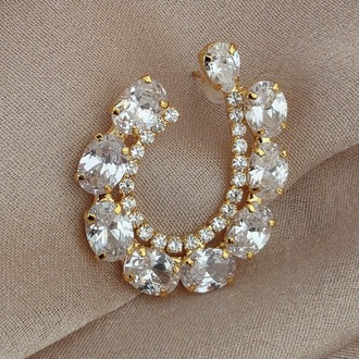 Çiçek Model Zirkon Taşlı Abiye Gold Renk Küpe - 1738
