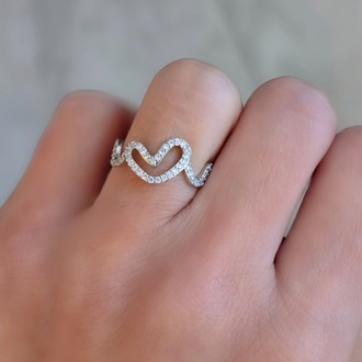 Ayarlanabilir Dalgalı Wavy Kalp Model Zirkon Taşlı Silver Renk Çelik Yüzük - 1763