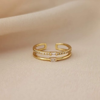 İki Sıralı Zirkon Taşlı Ayarlanabilir Gold ve Silver Gümüş Renkli Yüzük - 1624
