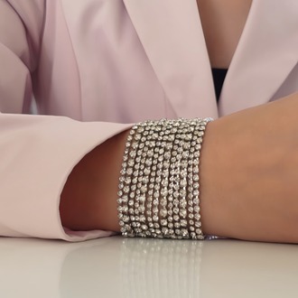 Çoklu Döküm Su Yolu Rhinestone Gümüş Renk Kristal Bileklik  - 1827