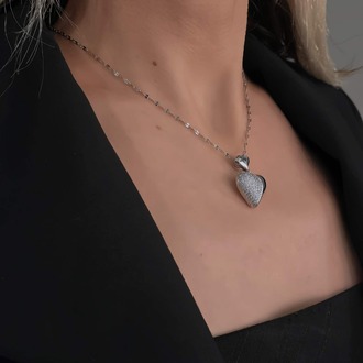Bombeli Kalp Zirkon Taşlı Silver Renk Kolye- 1415