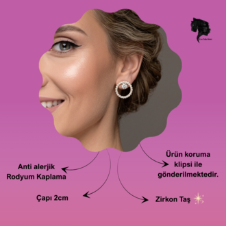 Halo Zirkon Taşlı Antialerjik VİP Halka Gold Renk Küpe Antialerjik - 1813