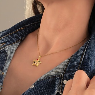 Yıldız Model Renkli Zirkon Taşlı Gold Renk Kolye - 1420