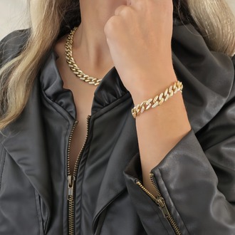 Xuping Küba Zinciri Cuban Lınk Hip Hop Rhinestone Set- 1793