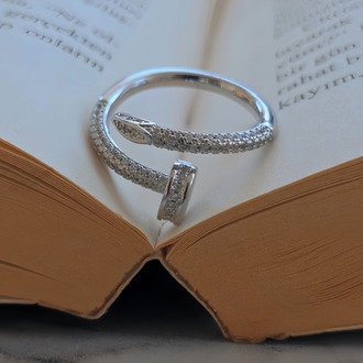 Ayarlanabilir Çivi Model Zirkon Taşlı Silver Renk Çelik Yüzük - 1757