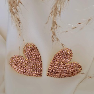 Kalp Love Aşk Model Rhinestone Altın Kaplama Küpe - 1362