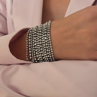 Çoklu Döküm Su Yolu Rhinestone Füme Renk Kristal Bileklik - 1826