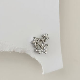 Kelebek Çiçek Model Kıkırdak Piercing Tragus Helix Gümüş Renk Küpe - 1574
