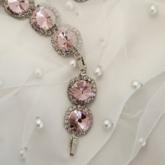 Riviere Kristal Taşlı Çiçek Model Pembe Renkli Kolye Küpe Set - 1864