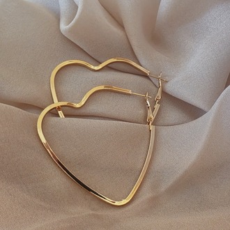 Kalp Model Halka Gold Renk Çelik Küpe 6cm- 1777
