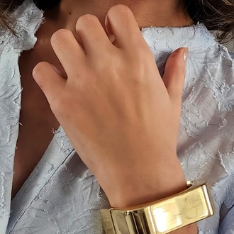 Dikdörtgen Köşeli Gold Molted Kelepçe Çelik Bileklik - 1485
