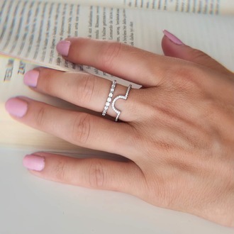 Oval İki Sıralı Taşlı Model Ayarlanabilir Yüzük - 1642