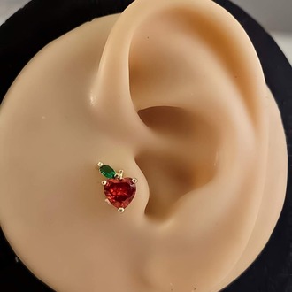 Kırmızı Elma Model Kıkırdak Piercing Tragus Helix Altın Kaplama Gold Renk Küpe - 1371