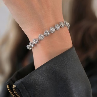 Çiçek Model Elmas Görünümlü Silver Renk Bileklik - 1800