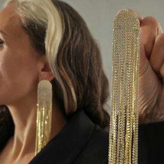 Uzun Sallantılı Tekli Beyoğlu Taşı Abiye Gold Renk Küpe - 1733