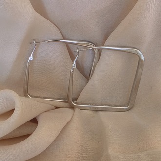Kare Model Halka Silver Renk Çelik Küpe 5,5cm - 1774