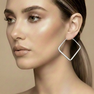 Kare Model Halka Silver Renk Çelik Küpe 5,5cm - 1774