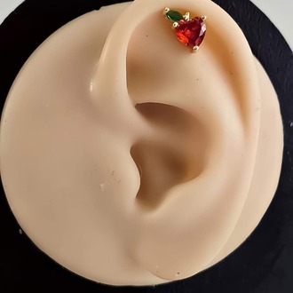 Kırmızı Elma Model Kıkırdak Piercing Tragus Helix Altın Kaplama Gold Renk Küpe - 1371