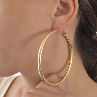 XL Halka Boru Model Altın Kaplama Gold Renk Çelik Küpe 8cm - 1842