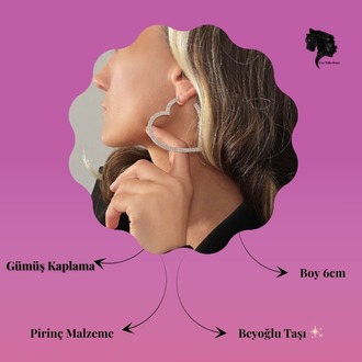 Büyük Kalp Model Beyoğlu Taşlı Abiye Gümüş Renk Küpe - 1735