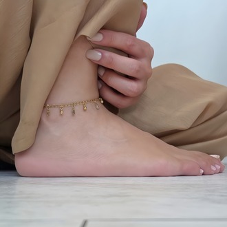 Zirkon Taşlı  Halhal Sallantılı Gold Renkli Halhal - 1879