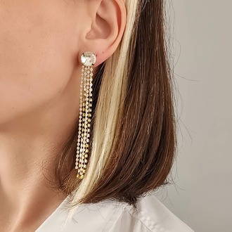 Yuvarlak Zirkon Taşlı Sallantılı Altın Kaplama Gold Renkli Küpe - 1351