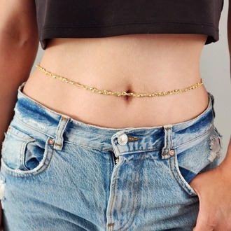 Top Zincir örme Gold Renkli Bel Zinciri - Vücut Zinciri - 1564