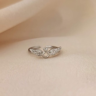 Kanat Melek Tektaş Model Eklem Kıkırdak Kemik Ayarlanabilir Gümüş Yüzük- 1630
