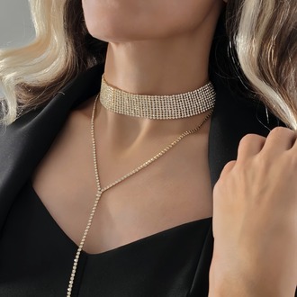 Altın Kaplama Rhinestone Y Model Su Yolu Model Kolye- 1729