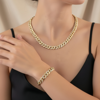 Xuping Küba Zinciri Cuban Lınk Hip Hop Rhinestone Set- 1793