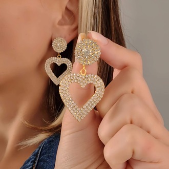 Kalp Love Aşk Sallantılı Model Altın Kaplama Küpe - 1361