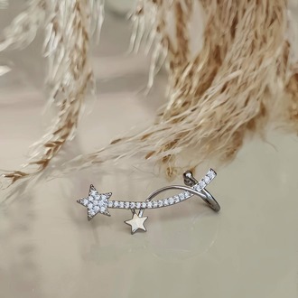 Yıldız Model Zirkon Taşlı Model Gümüş Renkli Kıkırdak Küpe Earcuff - 1329