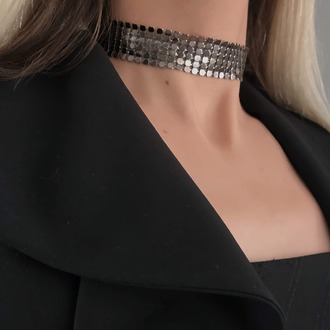 Arpa Pul Payet Zırh Metal Model Antrasit Choker Kolye - 1394