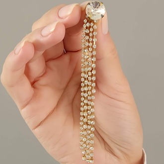 Yuvarlak Zirkon Taşlı Sallantılı Altın Kaplama Gold Renkli Küpe - 1351