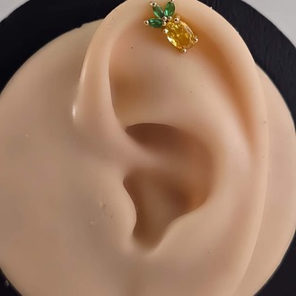 Ananas Model Kıkırdak Piercing Tragus Helix Altın Kaplama Gold Renk Küpe - 1369