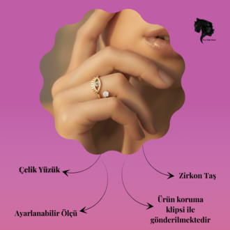 Ayarlanabilir Nazar Model Zirkon Taşlı Gold Renk Çelik Yüzük - 1766