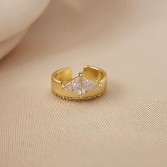 Baget Tektaş Model Eklem Kıkırdak Kemik  Ayarlanabilir Gümüş ve Gold Renkli Yüzük - 1666