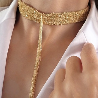 8 Sıralı Zincir Dokuma Sallantılı Vücut Tasma Choker Gold Renk El Yapımı Kolye- 1708