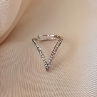 V Model Zirkon Taşlı Ayarlanabilir Silver Gümüş Renkli Yüzük - 1646