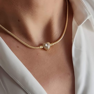 Prenses Taşlı Kalp Aşk Love Pandor Gold Altın Kaplama Kolye - 1336