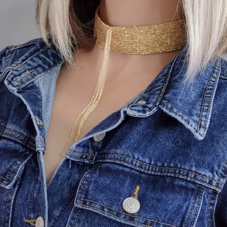 15 Sıralı Zincir Dokuma Sallantılı Vücut Tasma Choker Gold El Yapımı Kolye - 1341