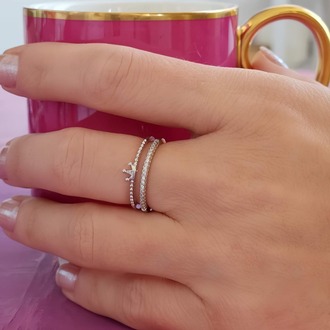 Taç Model Minimalist Taşlı Model Ayarlanabilir Silver Renk Çelik Yüzük - 1448