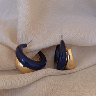 Chunky Bombeli Model Yarım Halka Lacivert Küpe 2,5cm - 1781