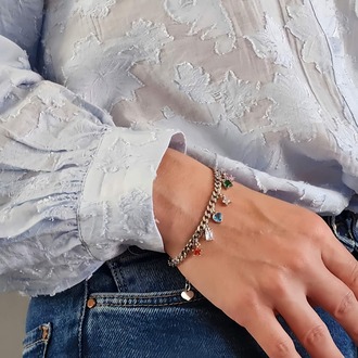 Renkli Baget Gurmet Model Silver Renk Çelik Bileklik - 1494