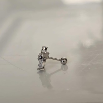 Fiyonk Kulak Model Kıkırdak Piercing Tragus Helix Silver Gümüş Renk Küpe - 1437