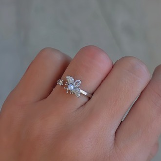 Ayarlanabilir Arı İnci Model Zirkon Taşlı Silver Renk Çelik Yüzük - 1759