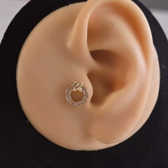 Halka X Artı  Model Kıkırdak Piercing Tragus Helix  Altın Kaplama Gold Renk Küpe - 1377